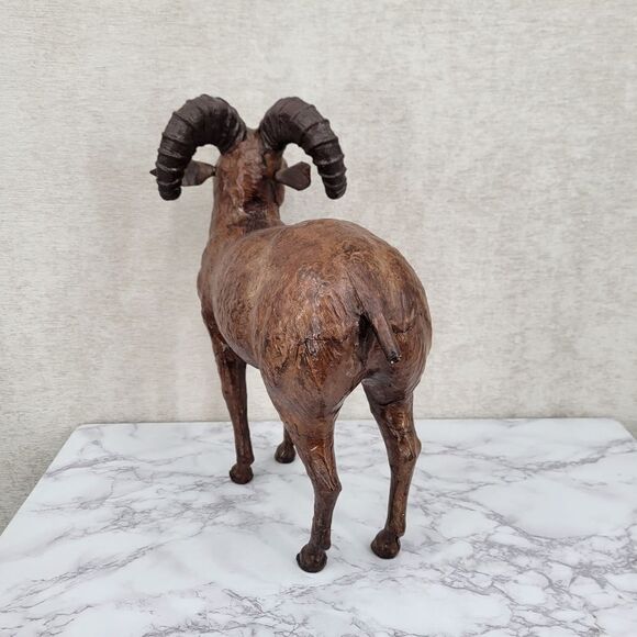 Vintage Tooled Leather Ram Sculpture Folk Art Perfect for your Cabin Lodge Ranch - Picture 13 of 15